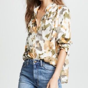 Zadig & Voltaire Blouse Shirt XS Tink Camou Satin Long Sleeves Business Casual
